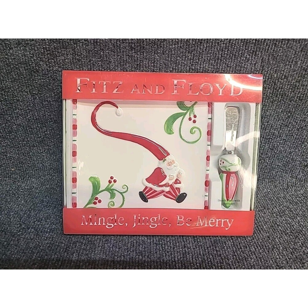 Fitz & Floyd Mingle Jingle Be Merry Snack Cheese Plate Spreader Christmas Santa